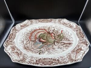Vintage Johnson Bros Wild Turkeys Native American Turkey Platter Windsor Ware